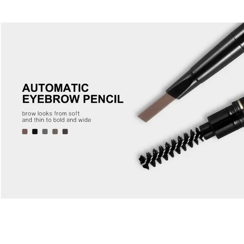 Automatyczna kredka do brwi z podwójną końcówką, 5 kolorów, wodoodporna, długotrwała, naturalny makijaż, obrotowa, z pędzelkiem, kosmetyki.