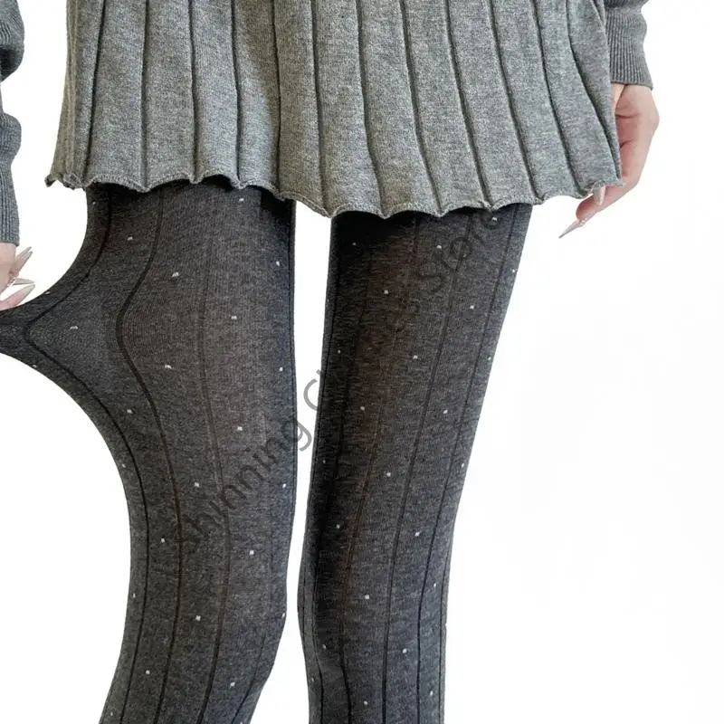 

M68A Dot Pattern Opaque Tights Thermal Cotton Ribbed Pantyhose Elastic Waist Hosiery