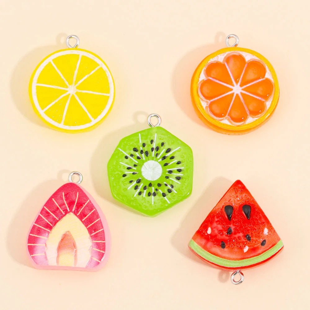 10Pcs Fruits Acrylic Charms Cute Watermelon Strawberry Orange Resin Pendant for DIY Jewelry Making Earrings Necklace Accessories