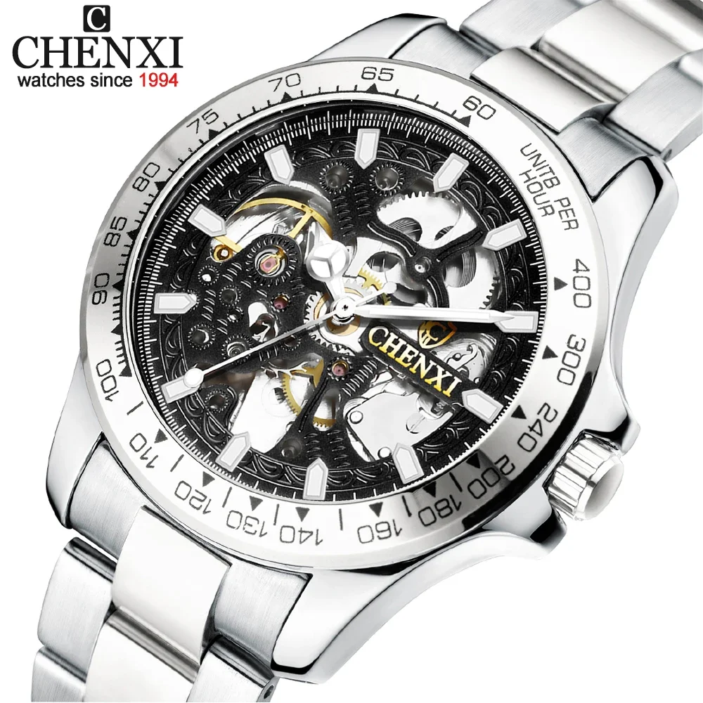 

CHENXI 8808 Модные мужские часы Элитный бренд Автоматические механические полые часы Водонепроницаемые стальные полоски Деловые часы для мужчин