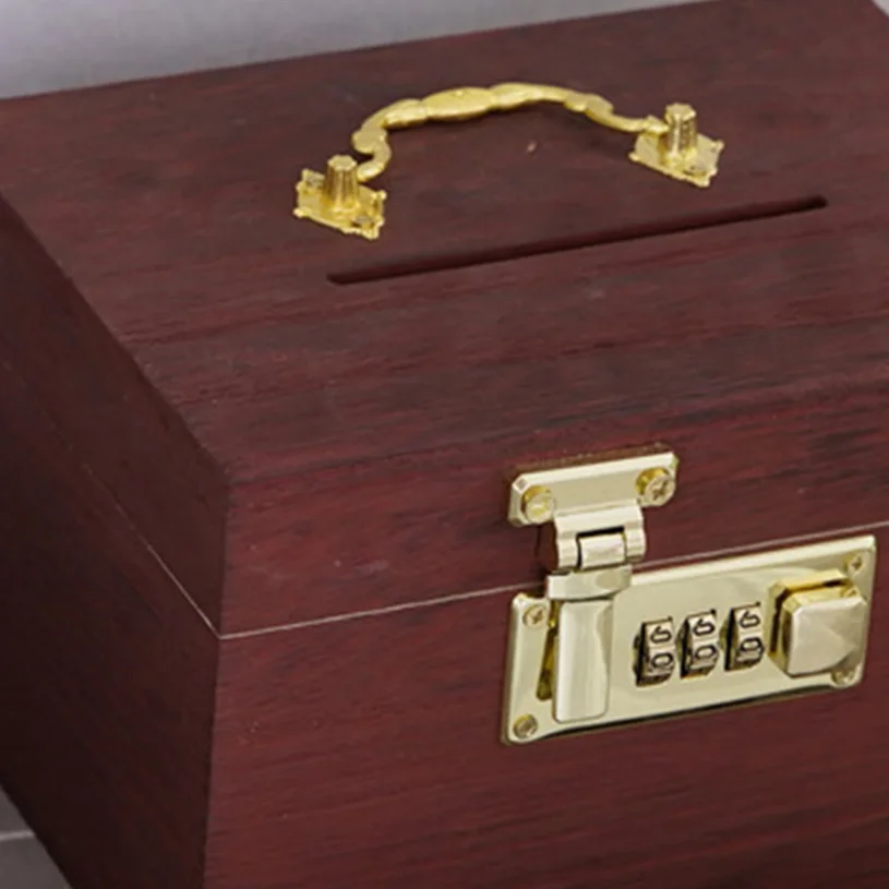 Vintage Wood Treasure Money Bank Coin Bank with Lock Security Code Money Box Treasure Box for Children