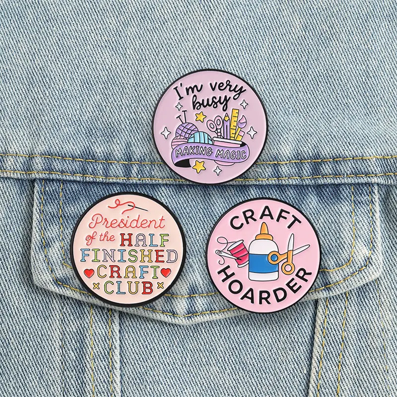 Funny Craft Hobby Badges Handmade Lovers Enamel Pin Sewing Needle Heart Decor Brooch Knitting Yarn Scissors Accessories