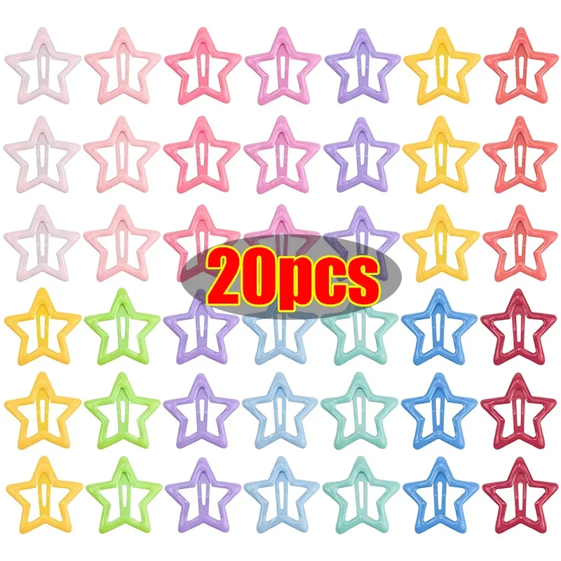 2/20Pcs Colorful Star BB Hairclips Girls Y2K Cute Star Barrettes Women Simple Metal Snap Clip Headdress Hair Jewelry Accessories