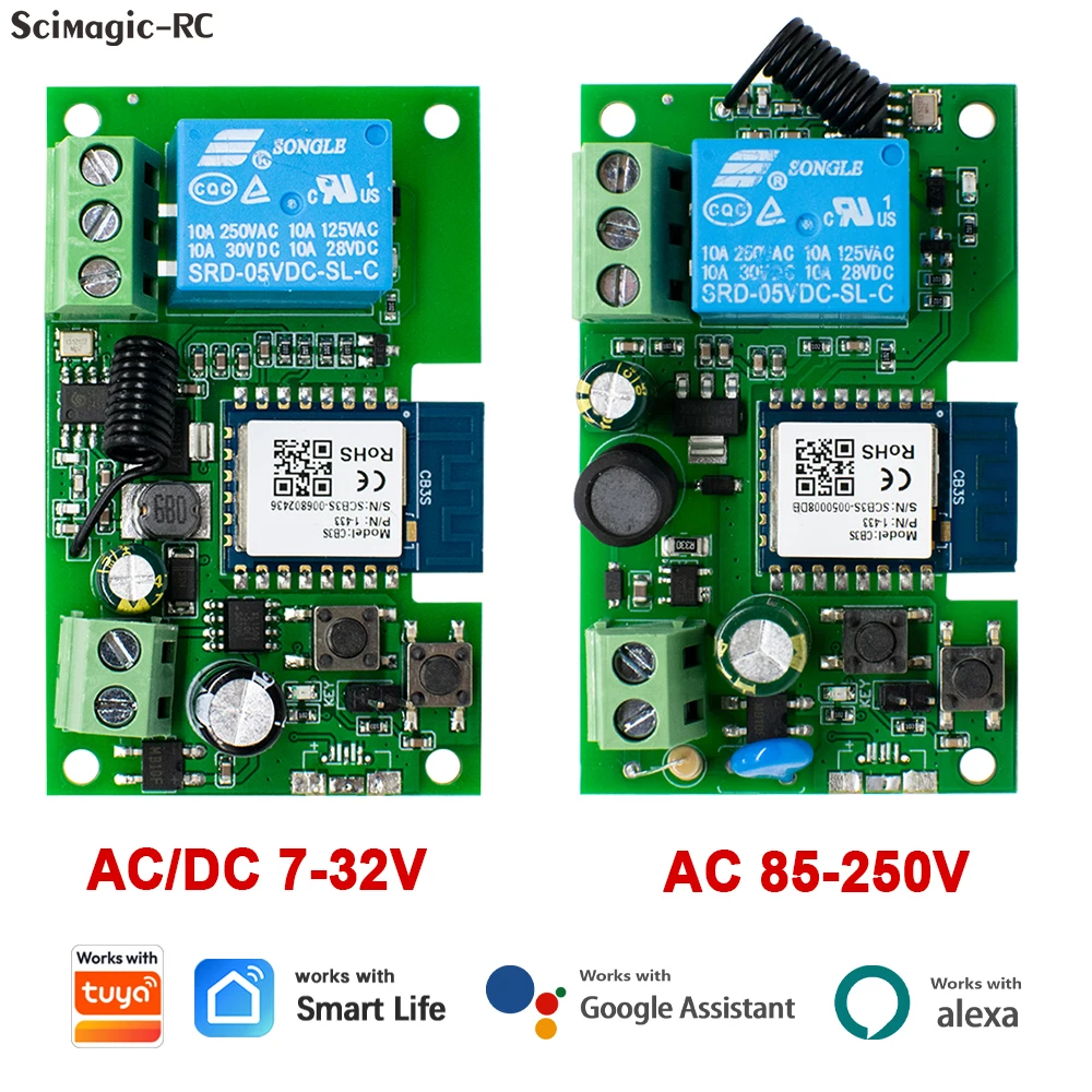 Smart Home Switch Module 1/2/4CH DC5V 7-32V AC220V 85-250V RF 433Mhz Wifi Relay Intelligent Controller Work With Tuya Alexa