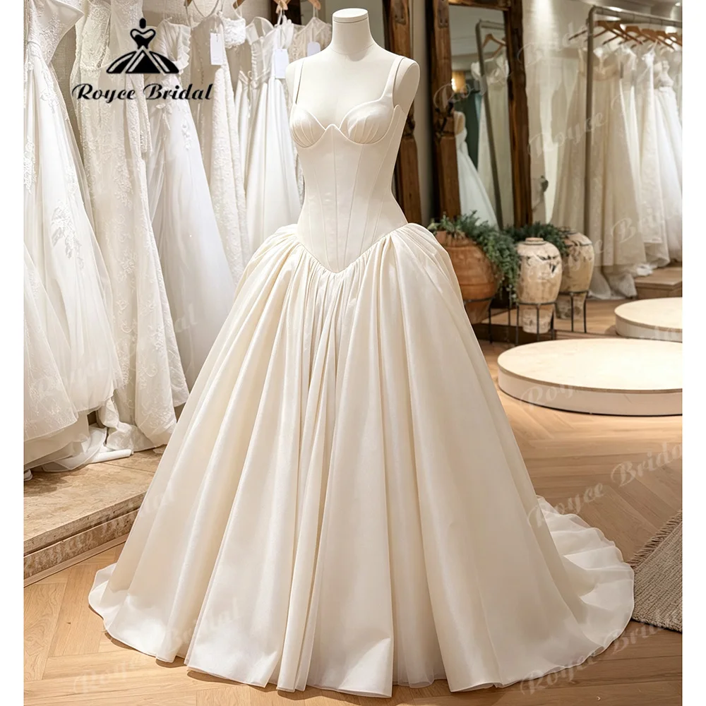 Minimalist 2027 Ballgown Wedding Dress Bustier Corset Bodice Wide Straps Pointed Waist Heavy Satin Abiti Da Sposa Customized