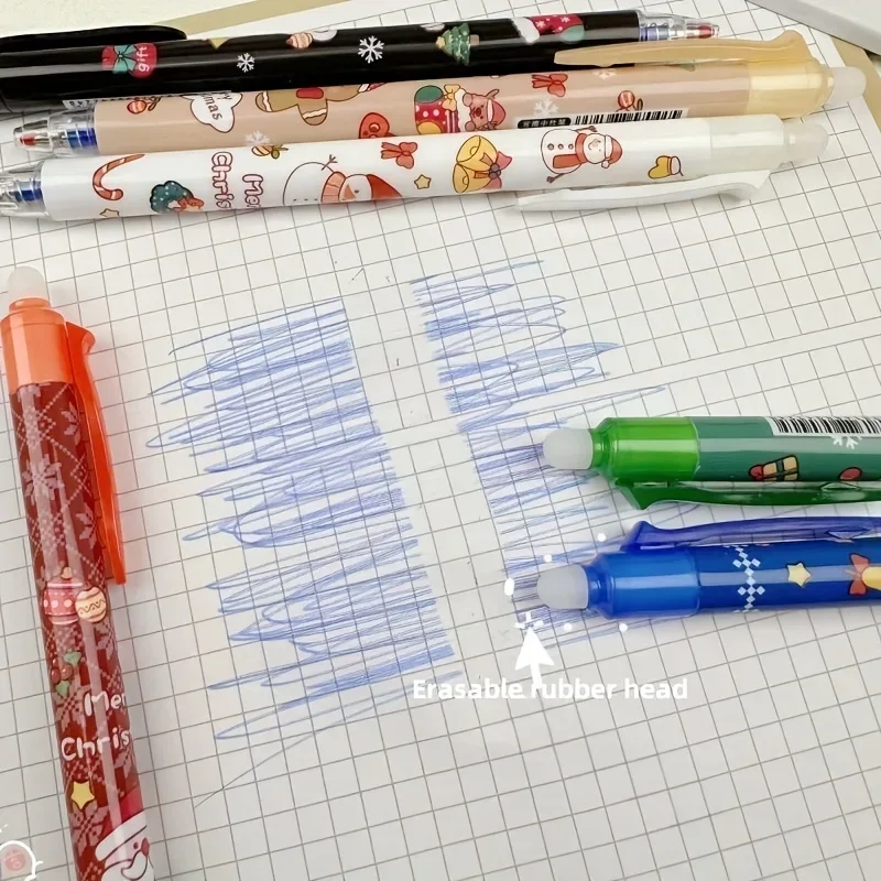 17 قطعة/المجموعة/مجموعة من قلم جل قابل للمسح لعيد الميلاد مع قيمة جمالية عالية، هدية قرطاسية للعطلات، رأس رصاصة 0.5 مم قلم أزرق أساسي