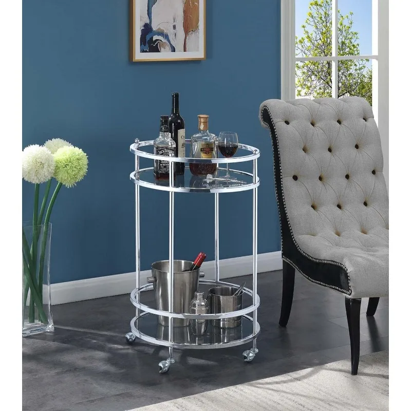 Royal Crest Bar Cart с колесами, прозрачное стекло/хромированная рама