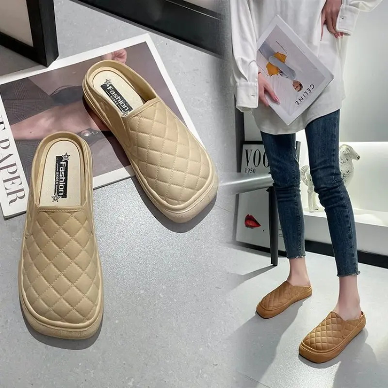 

New Roman Women's Summer Retro Women Solid Color Thick-soled Casual Shoes Sandals Baotou Beach Slipper Light Soft Plus Size 41