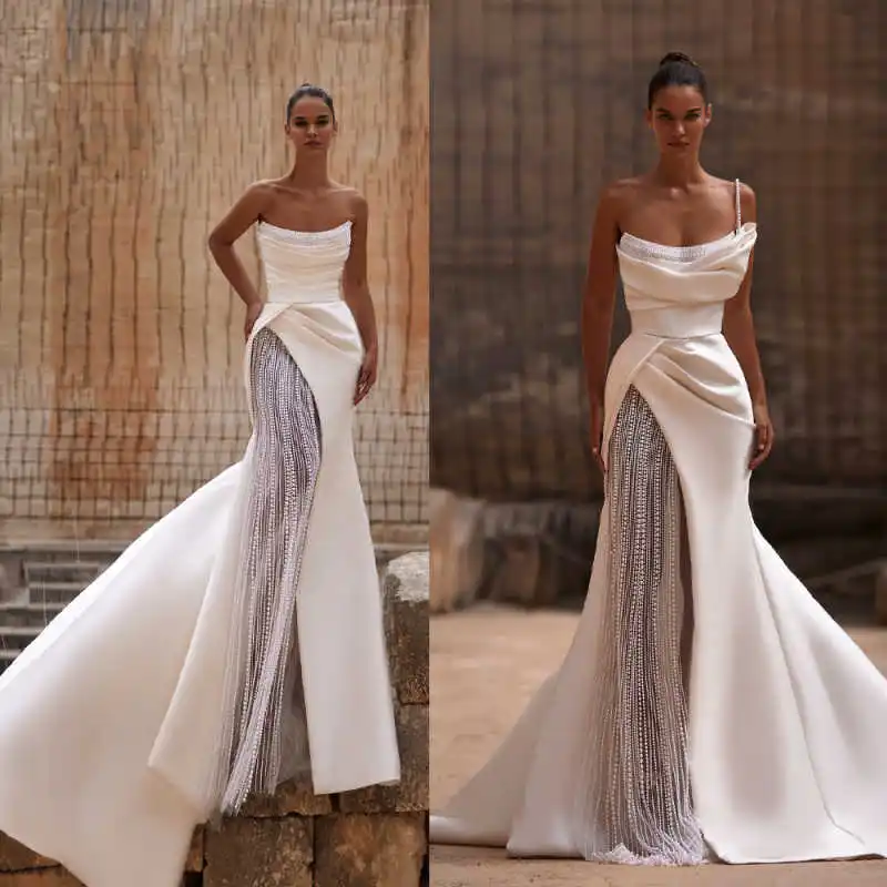 Graceful  Mermaid Gown Wedding Dresses Strapless Sequined Evening Dresses Special Occasion Gowns Vestido De Noiva Customized