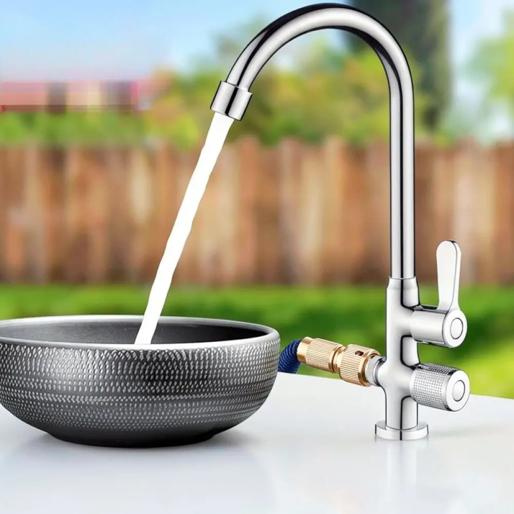 2 Way Outdoor Faucet Splitter Garden Water Spigot Extended Thread Solid Zinc Alloy Wall Mounted For Mubin Terrace Irrigation
