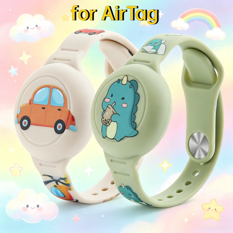 Kids Waterproof for Airtag Bracelet, Silicone Material, Cute Cartoon Design Adjustable Hidden for Apple Air Tag Holder