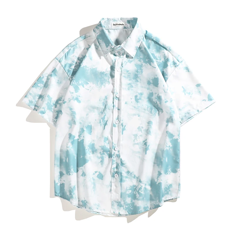 Men's Slim Short Sleeve Shirt Spot Fit Summer Slim Print Casual Lapel Shirt