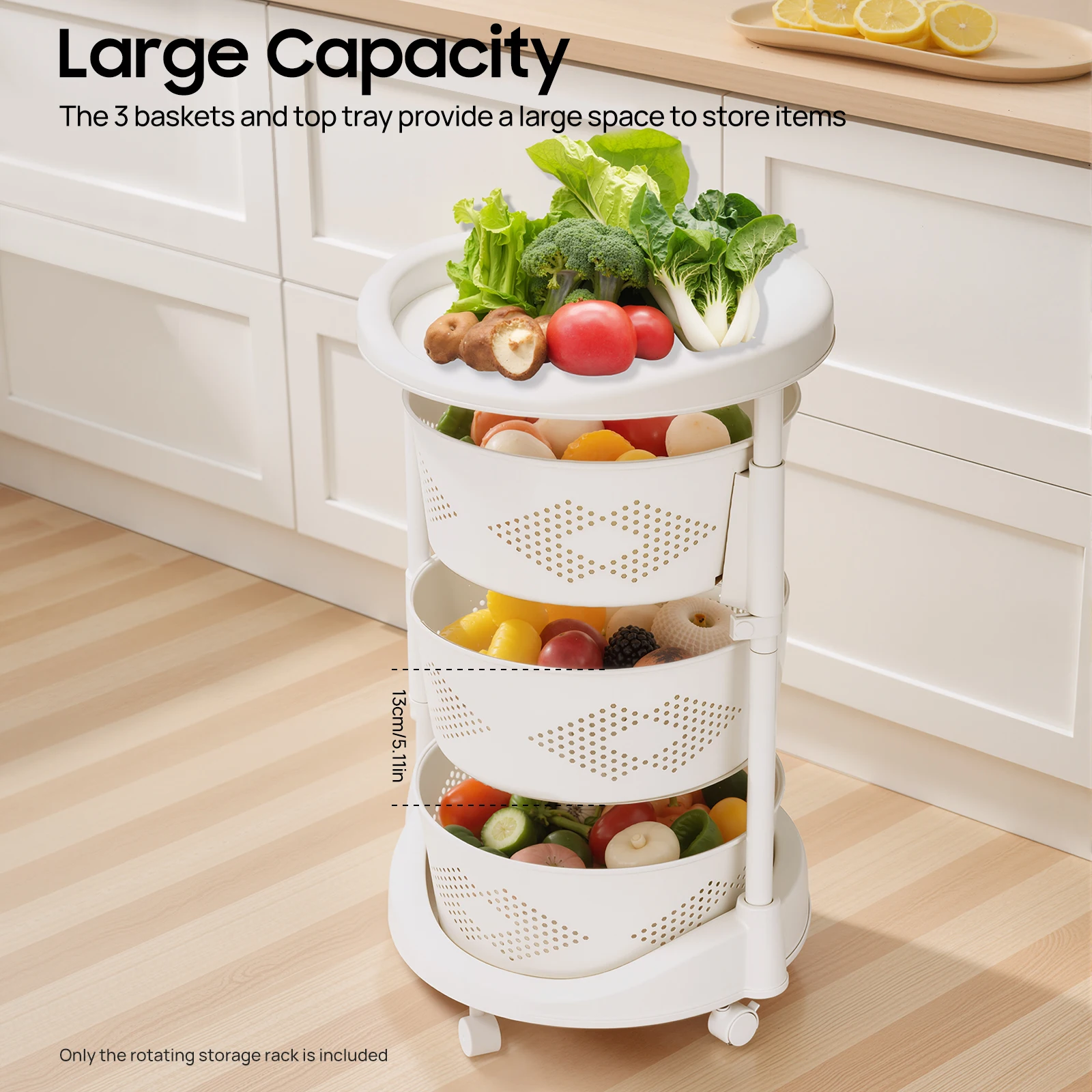 

36.5*60cm Storage Rack, Kitchen Storage Basket Cart, Rotating Storage Shelves Rack Ideal for Living Rooms, Kitchens, Bathrooms