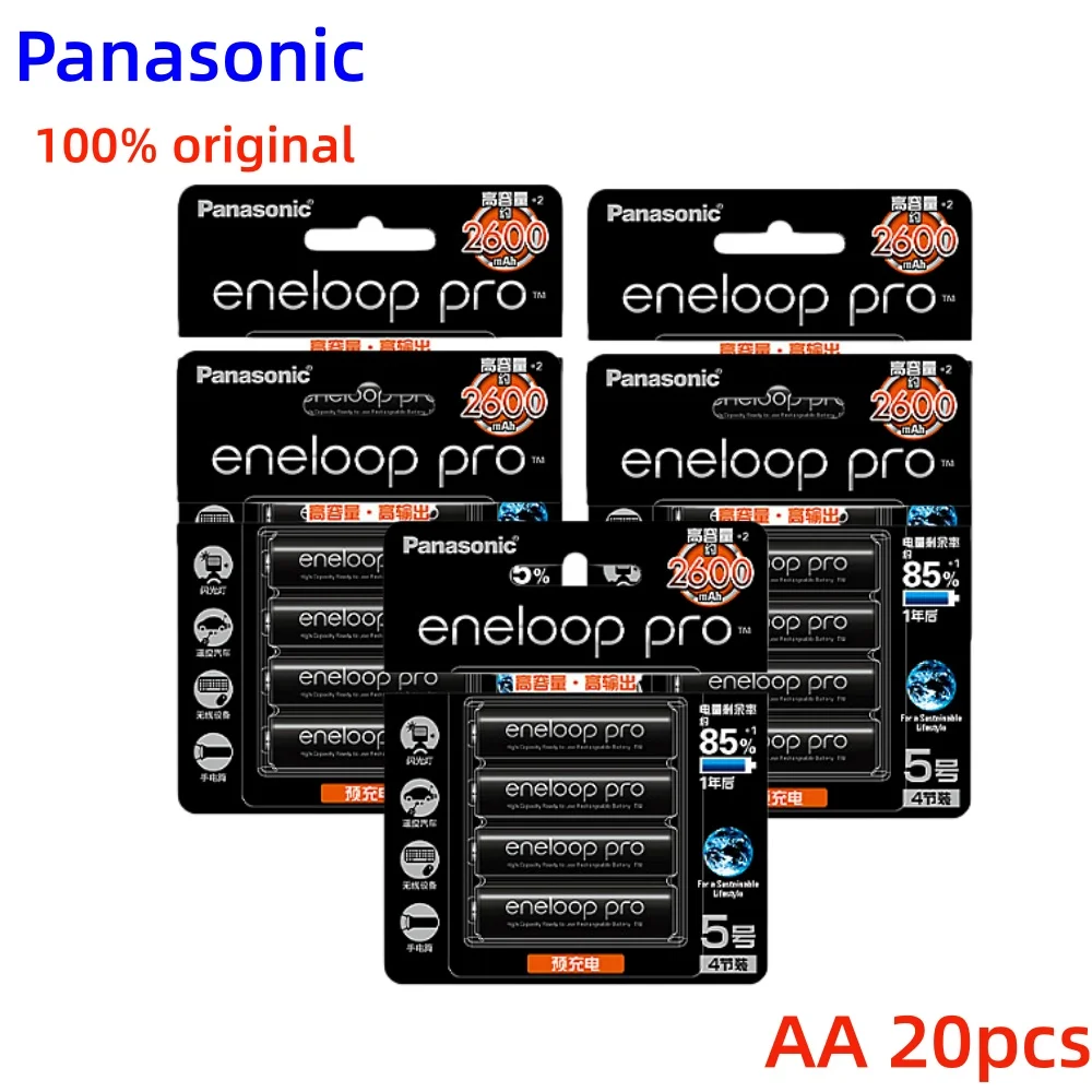 100% originele Panasonic Eneloop Pro AA 2500mAh 1,2V NI-MH voorgeladen oplaadbare batterijen, hoge capaciteit voor cameraflitser speelgoed