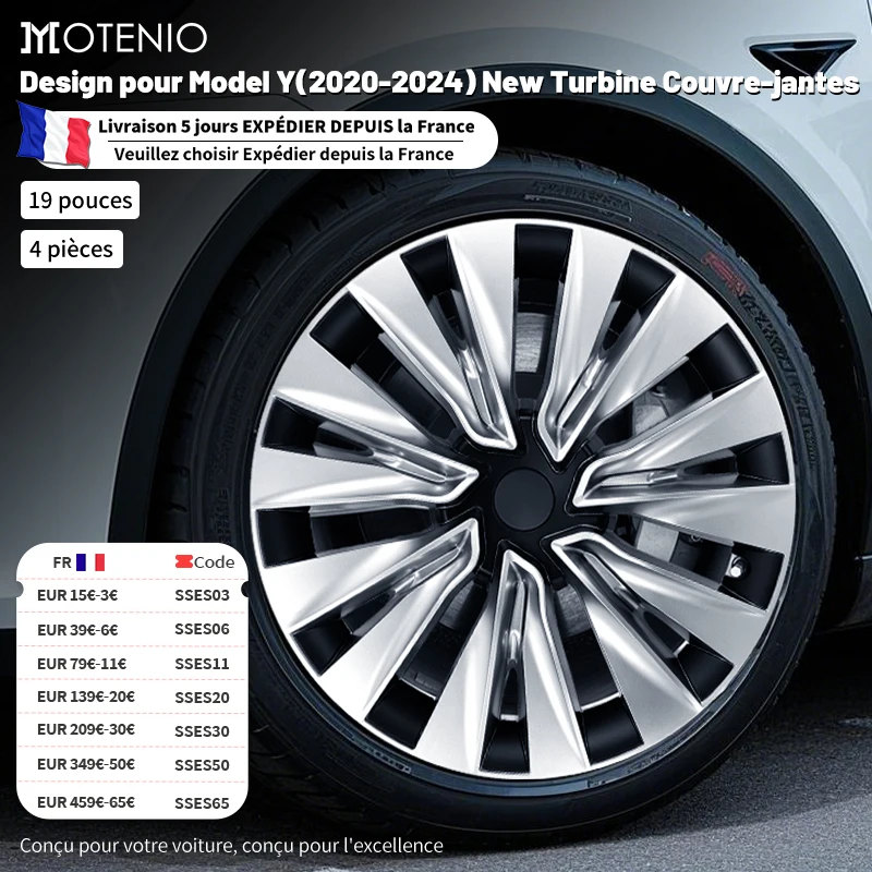 4 pièces pour Tesla modèle Y 2020-2024 capuchons de roue 19 pouces couverture de roue Performance remplacement capuchon de moyeu de roue accessoires de couverture de jante complète
