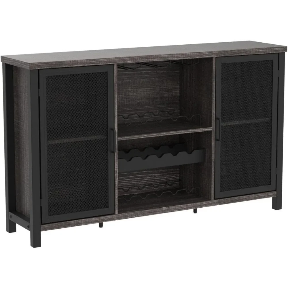 Wine Bar Cabinet, Rustic Coffee Cabinet for Liquor and Glasses, Kitchen Sideboard Buffet with Rack Storage