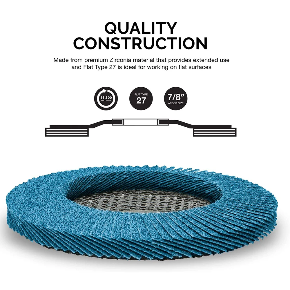 4.5 Inch Zirconia Flap Disc T27 Grinding Wheel Blue High Density Sanding Disc for Angle Grinder Rust Removal Paint Stripping