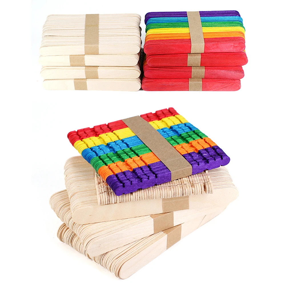 

50pcs Wood Craft Sticks DIY Materials Student Crafts Colored Popsicle Sticks 4 Bag Sorting Environmental Friendly Smooth Surface