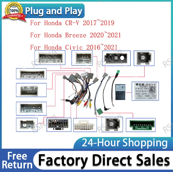 

Car 16PIN Android Radio Power Cable Adapter With Canbus Box For Honda CRV Civic (2021) Audio DVD Player Wiring Harness