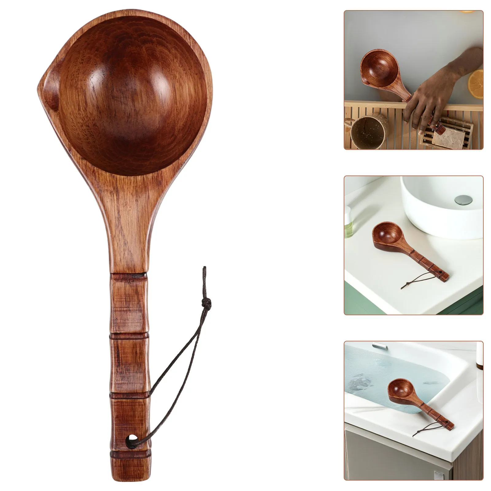 

Wooden Water Scoop Long Handle Sturdy Bath Ladle Traditional Chinese Design Water Bailer for Shower Home Use Bath Ladle