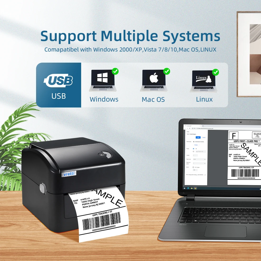 Imagem -01 - Impressora de Etiquetas Térmicas Vretti-bluetooth Impressora sem Fio 4x Polegada Papel para Envio Expresso