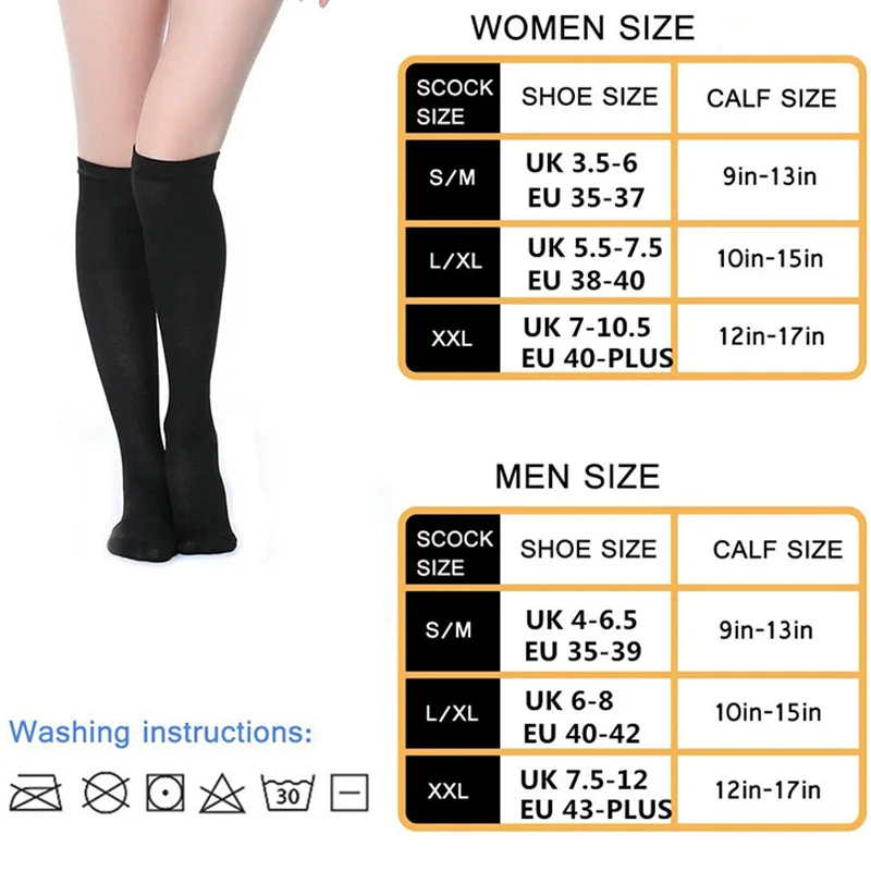 Varicose veins compression socks for men and women, black socks, fit for golf, rugby, hiking, sports,, travel, flying