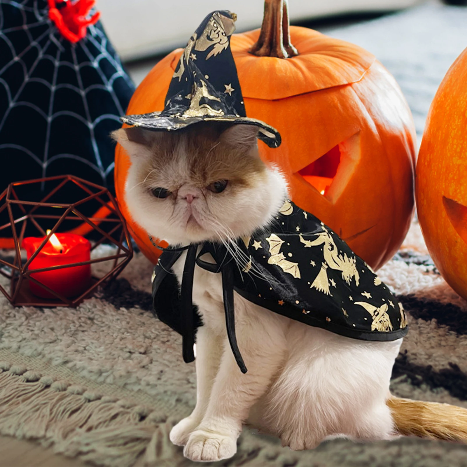 Cat Wizard Costume Halloween Costume For Pets Costume Wizard Cat Witch Hat Pet Dog Wizard Costumes Cloak Cape For Dogs And Cats