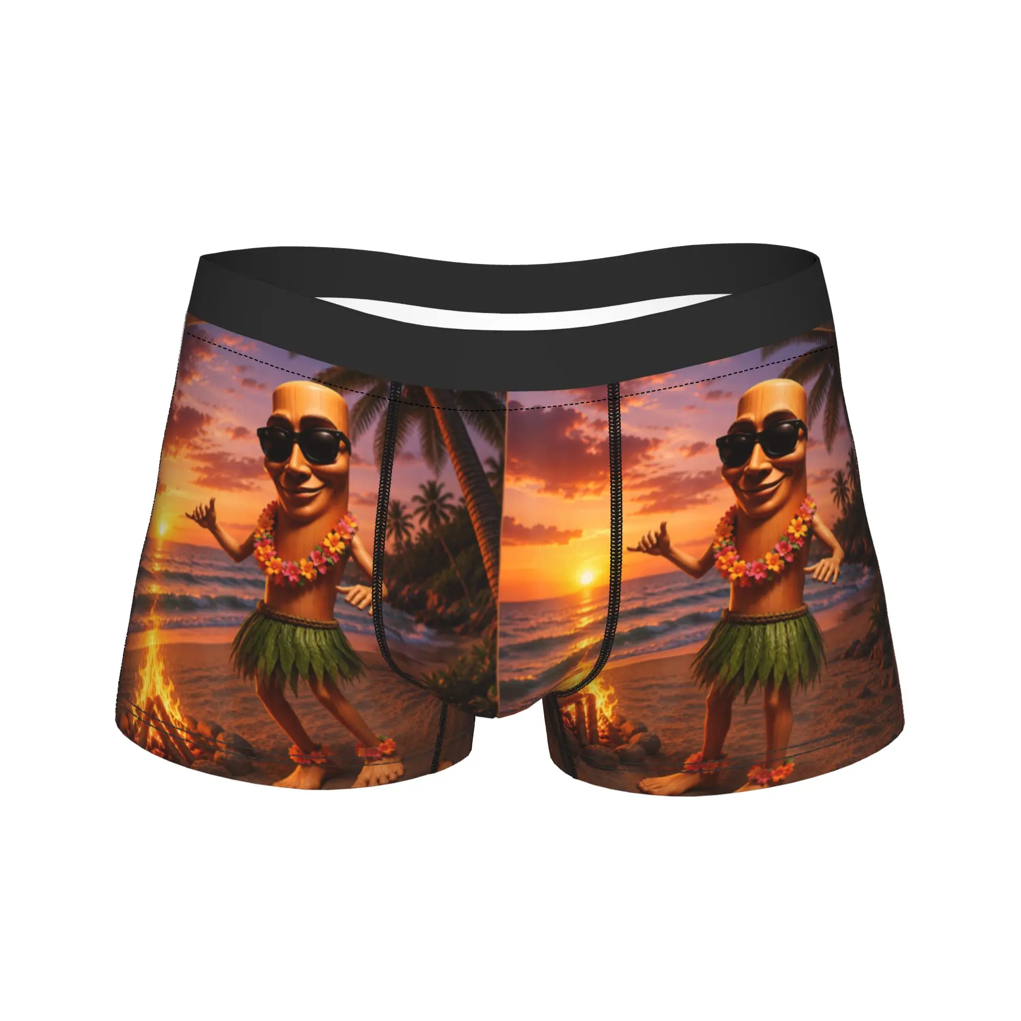 Tung Tung Sahur Hawaiian Beach Sunset Meme Dance Brainrot Trunk 3D Pouch Ropa interior con estampado Boxer Brief Calzoncillos para hombre Tallas grandes