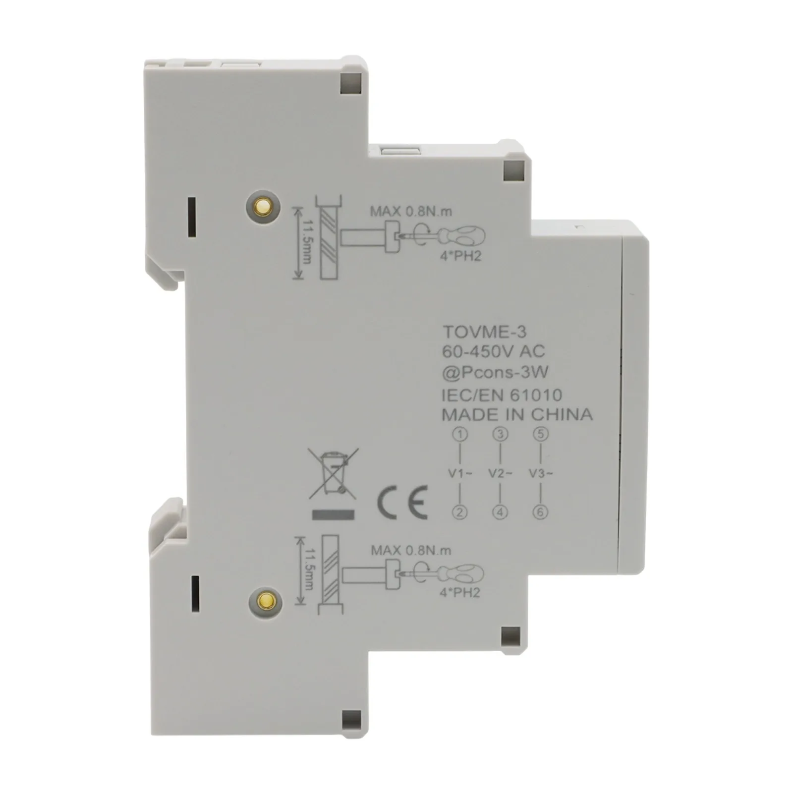 

Детектор для монтажа на DIN-рейку, цифровой дисплей, вольтметр, измерение напряжения, защита от нескольких устройств, уровень защиты IP20