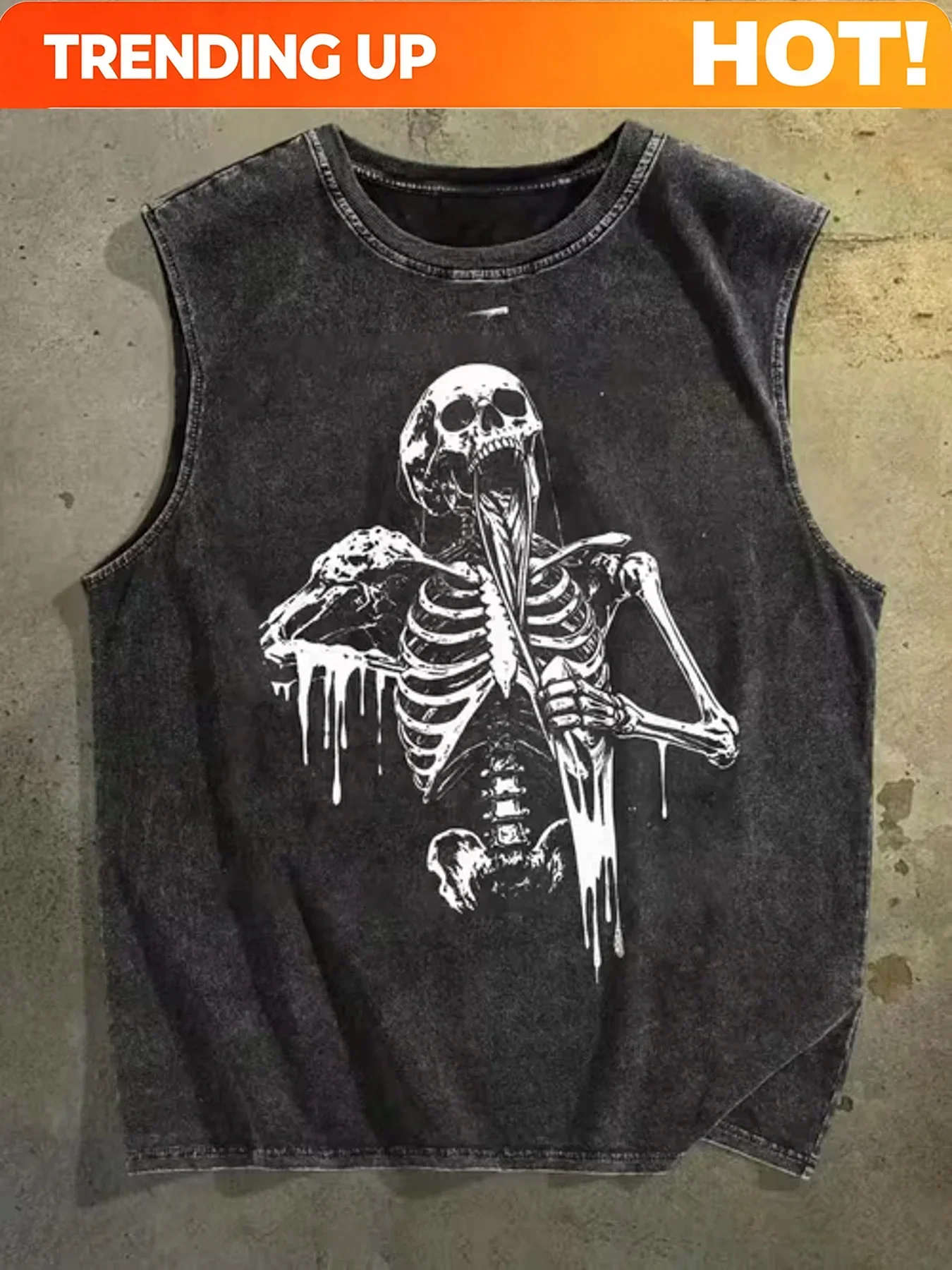 Customization 230G Washed Bone Print Tank Top, High-Quality Quilted Vintage Fashion Brand T-Shirt, Men'S Tank Top, Summer, Holid