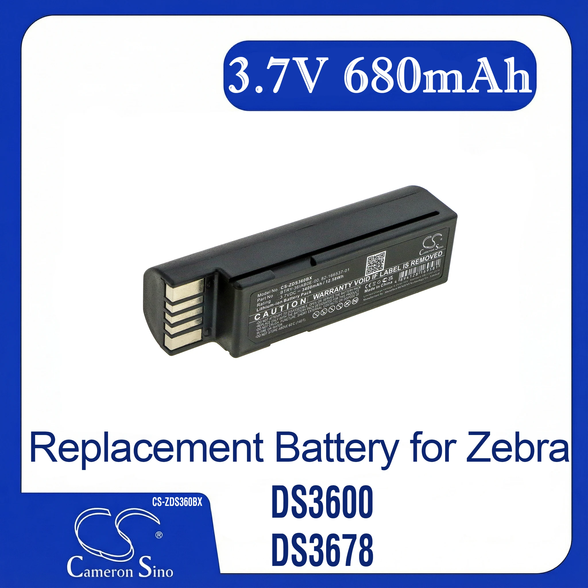 

Cameron Sino Replacement Battery for Zebra DS3600, DS3678, EVM, LI3600, LI3678, LS3600,, Fits P/N 82-166537-01,BT-000341-01,BTR