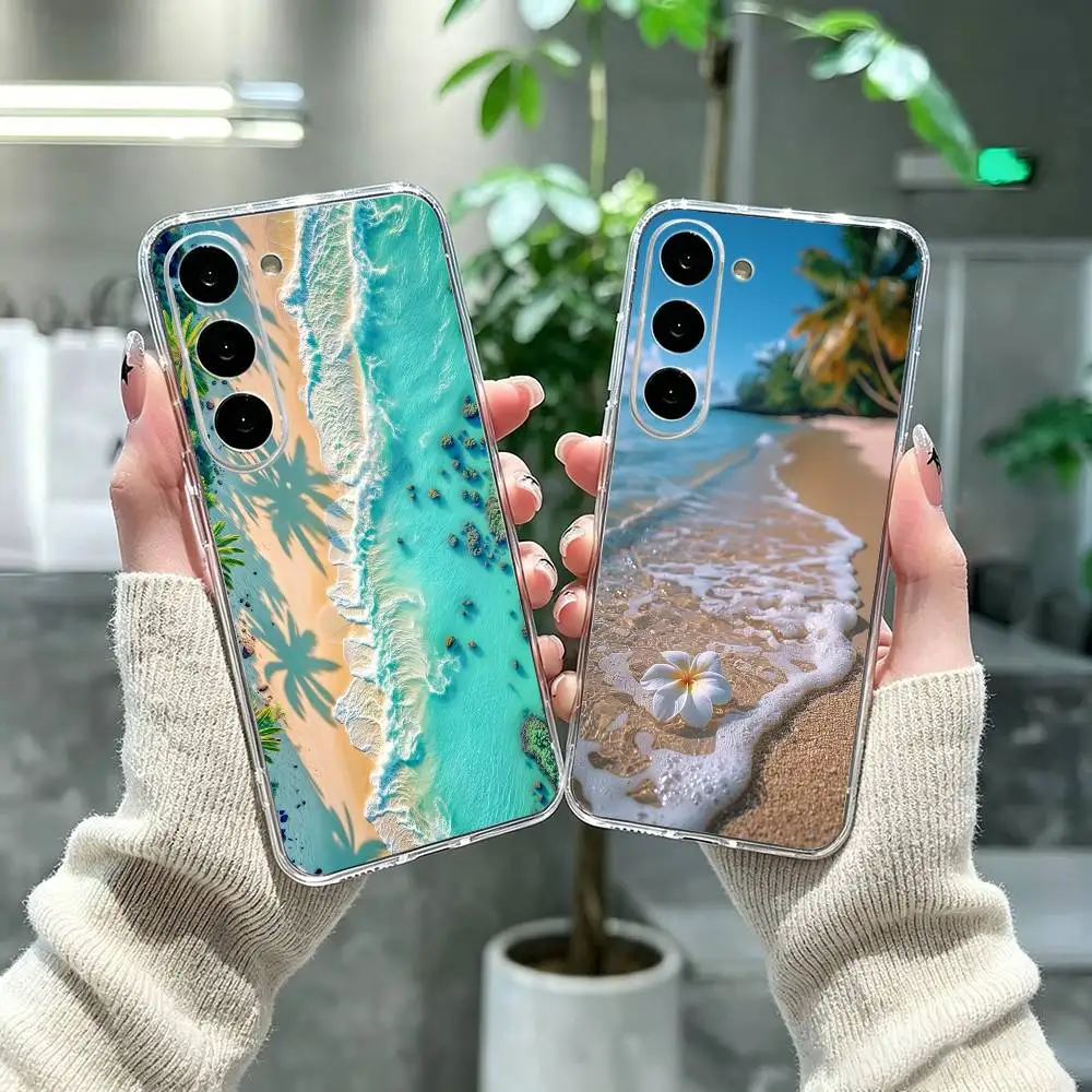 beach holiday summer Clear Hard Phone Case For Samsung A71, A70, A52, A51, A40, A30,Transparent Cover