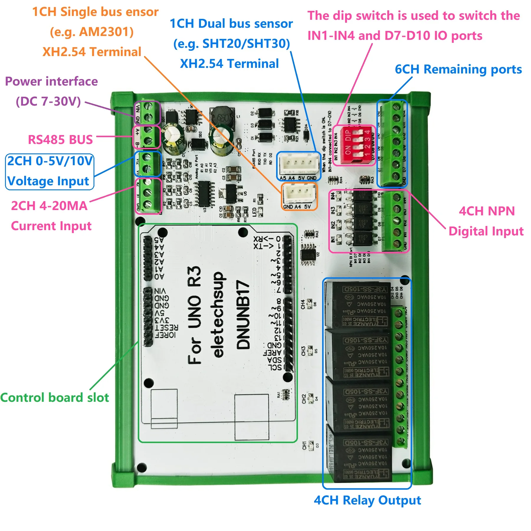 

RS485 Relay Expansion Board Simple PLC Development Module Digital Analog Temperature Humidity for Arduino UNO R3