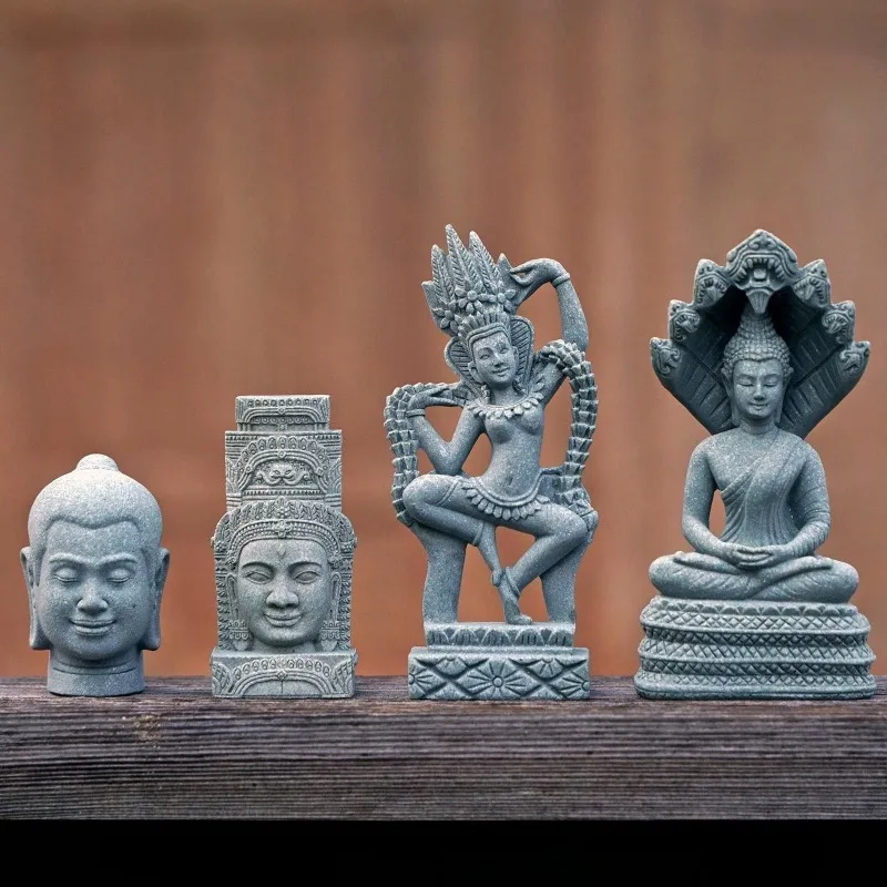 The Smile of Cambodian Souvenirs Angkor Wat Buddha Statue Ornament Cyan Sand Sculpture Fish Tank Decor Aquarium Landscaping view 5