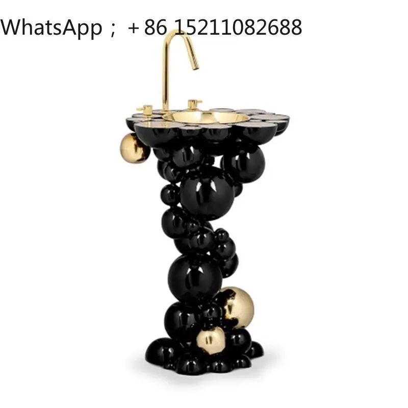 SCY light luxury bubble washbasin high-end villa hotel artistic stainless steel column basin