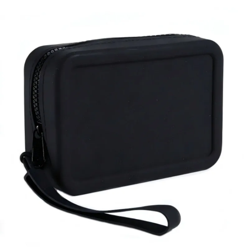 Women Silicone Makeup Bag Zipper Pouch Portable Cosmetic Organizer Travel Toiletry Storage with Wrist Strap Ladies Case