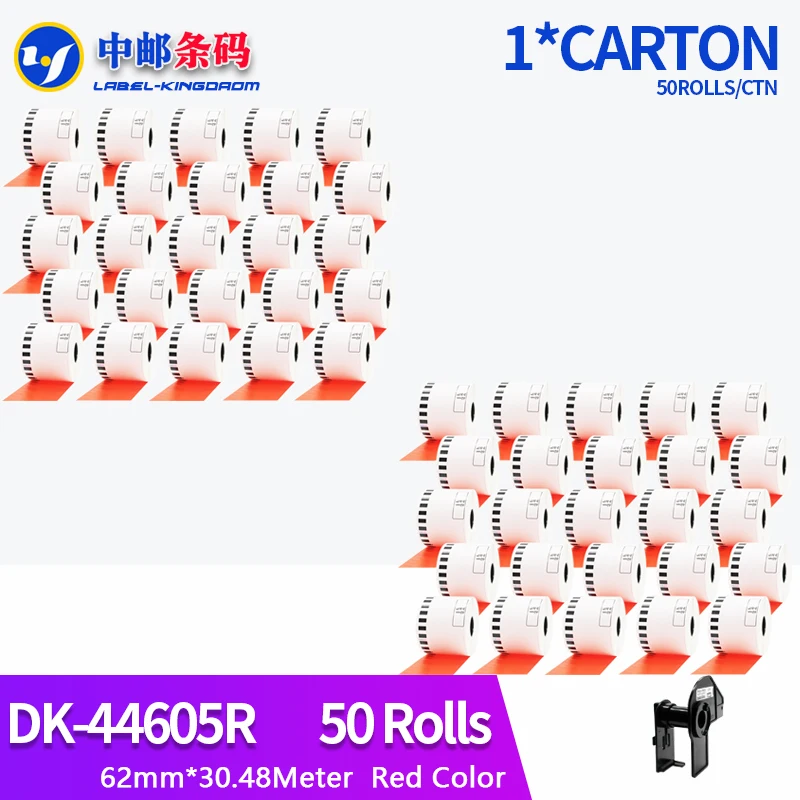 

50 Rolls Compatible DK-44605 Red Color Label 62mm*30.48M Continuous for Brother Thermal Printer QL-700/QL-800/QL-1060