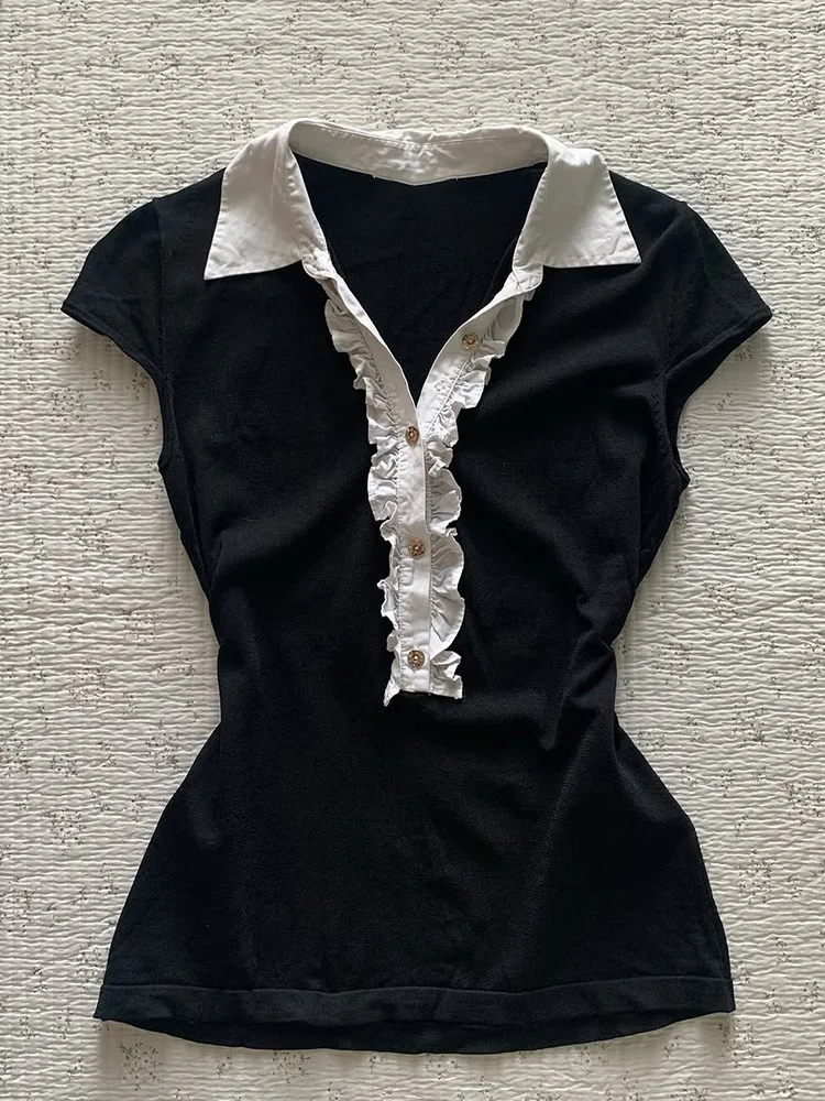 

Original Retro Sli Bla ort Sve Slim Fit Women's T-irt f Sp Girl Commute Sle Cotton Blend Casual Top