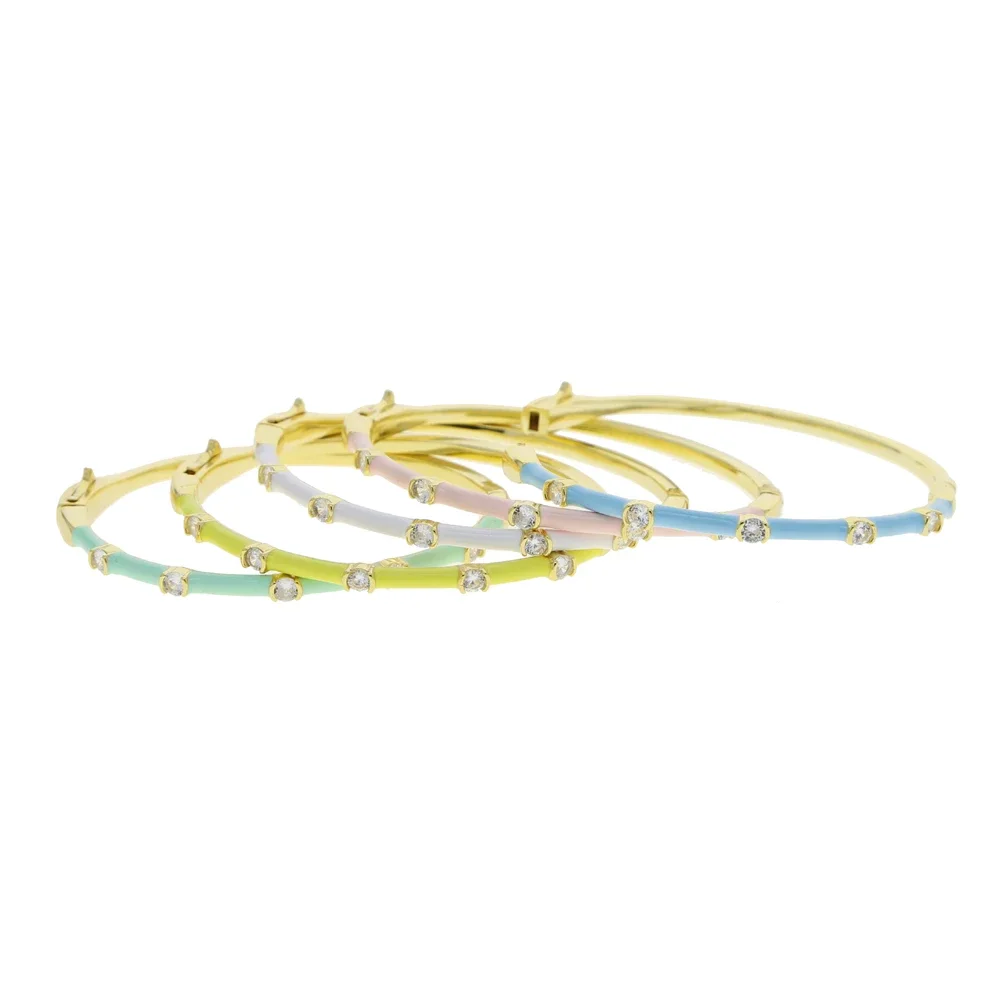 Pink Light Blue Green Enamel Gold-color Copper Bangle for Women Jewelry Bracelet Top Quality Factory Price 18-20cm