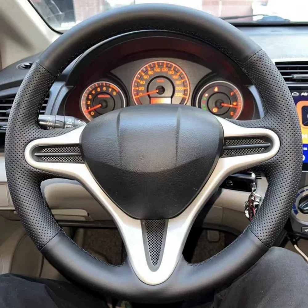 Hand Stitched Perforated Microfiber Leather Steering Wheel Cover For Honda Civic Old Civic 2006-2011 Car Interior Accessories