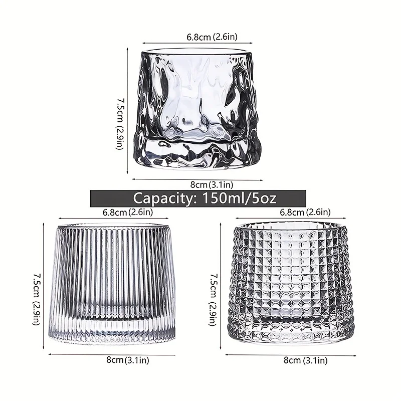 3pcs,150ml/5oz Whiskey Glasses,For Scotch Bourbon,Whisky,Cocktail,Cognac,Vodka,Gin Tequila Liquor,Unique Gifts For Men