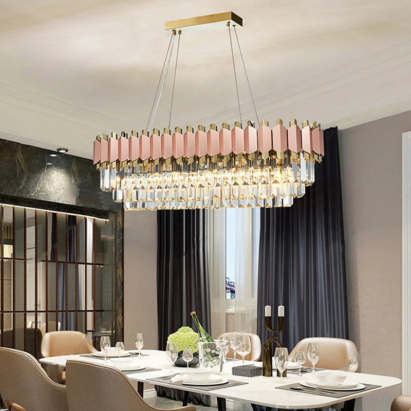 Modern Rose Gold Oval Chandelier Crystal Home Decoration Hanglamp High Class Light Fixture for Living Room