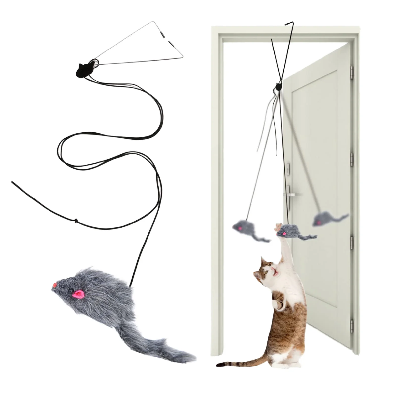 Door Hanging Mouse Teaser for Cats Elastic Clip Door Swing Interactive Hanging Bouncing Self Playing Toy for Cat Relieve Boredom