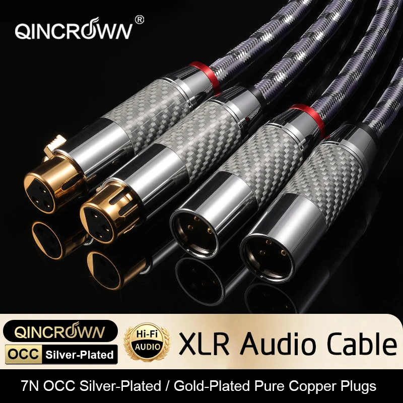 QINCROWN 7N Silver Plated OCC XLR Male to Female Balanced Cable, High End Audiophile Interconnect for HiFi Amp DAC Turntable