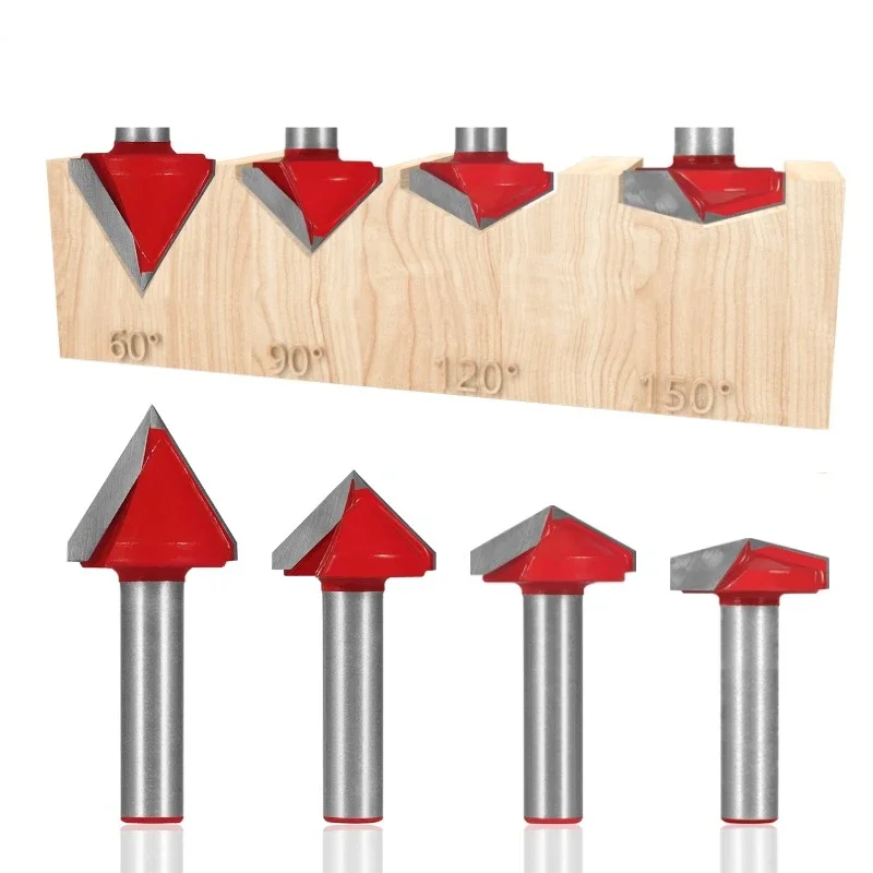 Allsome 8mm Shank 60/90/120 Degree V Type Milling Cutters Wood Cutter Engraving Knife Router Bit For Woodworking Cutting Tools