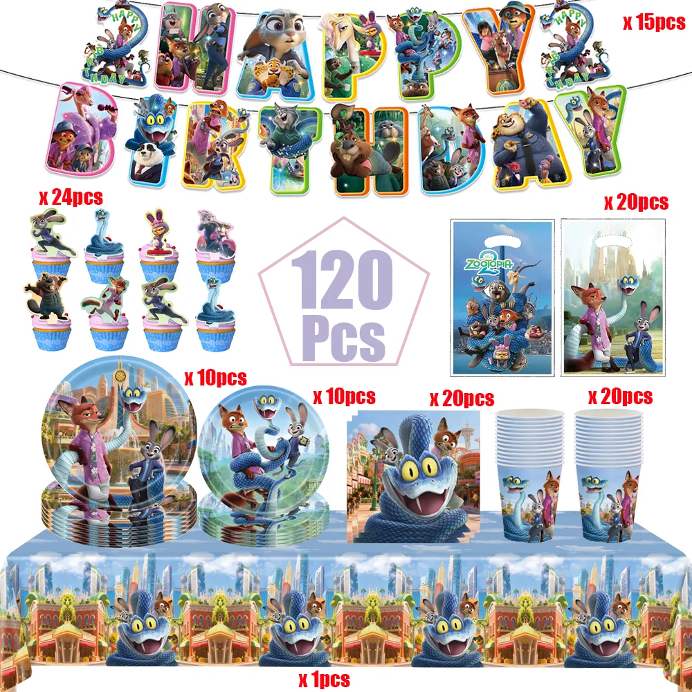 Cartoon Zootopia Geburtstagsparty-Set Einweg-Tischgeschirr Judy Tischdecke Becher Teller Servietten Ballon Babyparty Nick Gastgeschenke – Detail 3