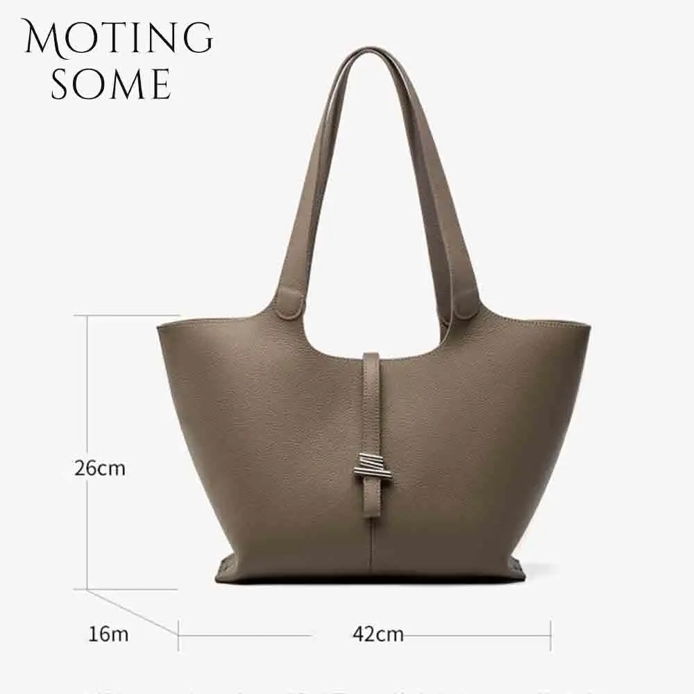 Motingsome Luxury Full Grain Cowhide Woman Tote 2024 New Designer Bags Stylish Lady Daily Bag Shoulder Handbag Fashion Tote