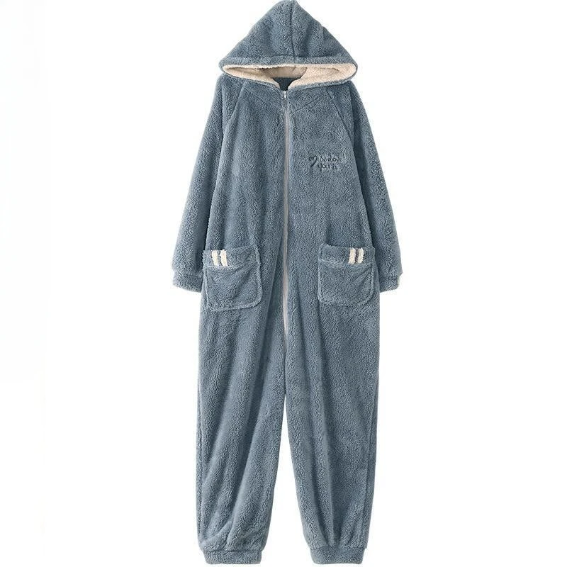 Pyjama à capuche en laine de coton pour homme, pyjama une pièce, grande taille, chaud et doux, imbibé à la maison, peut être porté à l'extérieur, automne et hiver