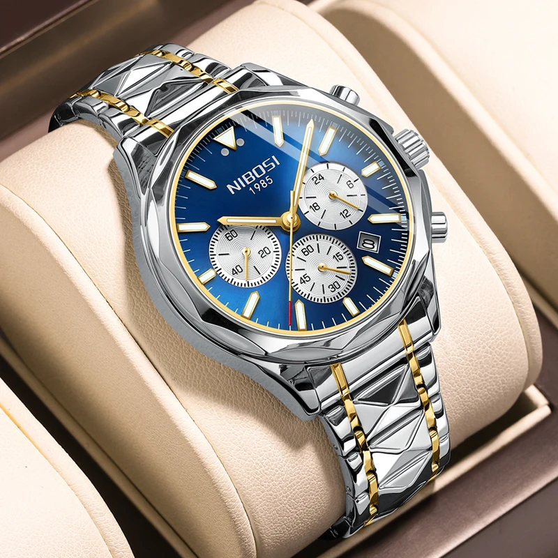 

NIBOSI Mens Watches Top Brand Luxury Chronograph Quartz Watch for Men Stainless Steel Waterproof Luminous Date Relogio Masculino