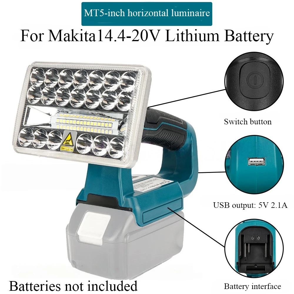 For Makita/DeWalt/Milwaukee/Bosch/Black&Decker/Craftsman 18-20V Li-ion Batteries Portable LED Lamp Outdoor Camping Lamp with USB